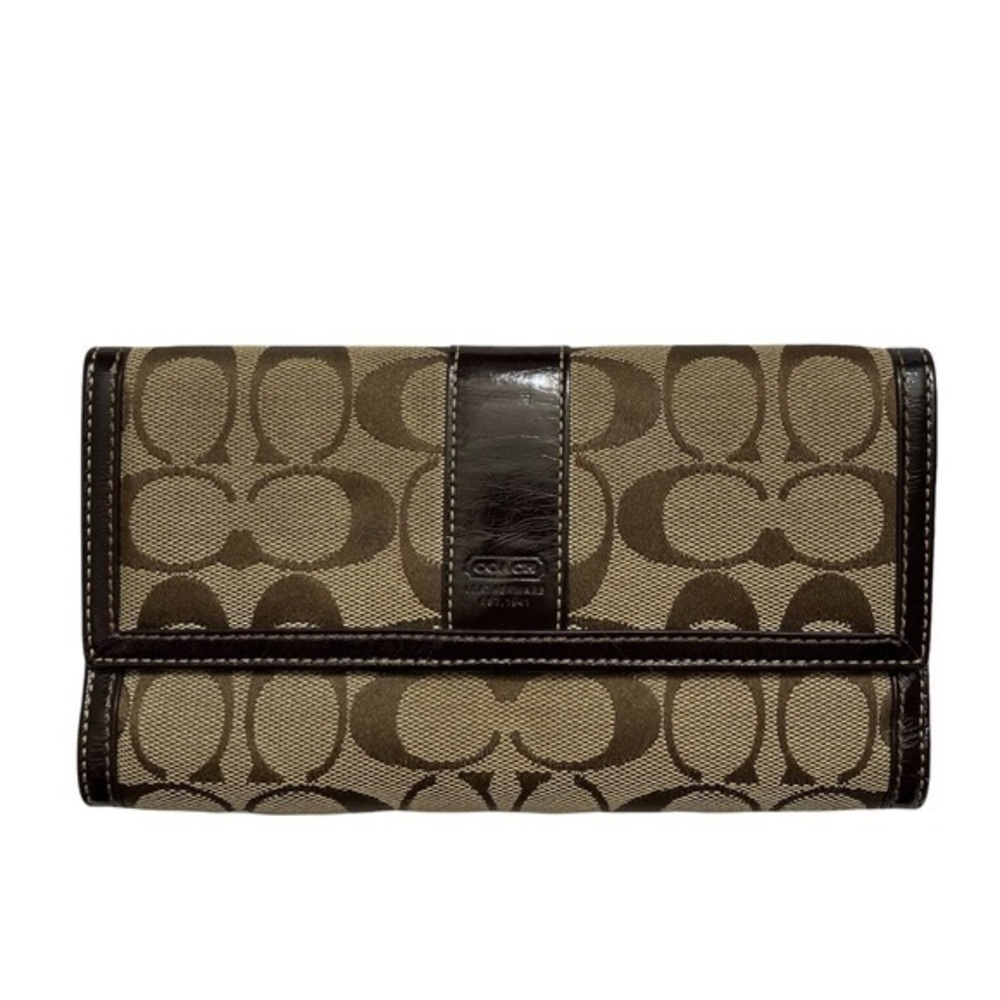 Coach brown khaki signature c checkbook wallet